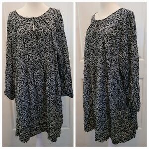 Boho Bohemian Dress Gypsy Peasant Black White Floral Print Size XXL 2X 2XL
